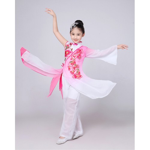 Girls Chinese folk Traditional Dance Costume for Stage Child National Folk Fan Dance Clothing Umbrella Oriental Dancer Wear Show